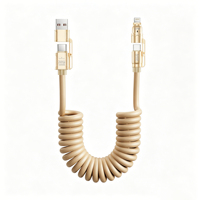 Câble USB C 4 en 1, 240W PD, charge rapide, câble de données enroulé en spirale pour voiture, type C vers type C avec USB A pour adaptateurs IOS