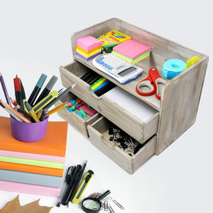 Desktop Storage Box Solid Wood Rectangle <b>Open</b> Top With Compartments Standing Type Organizer For Office Desk Use - Product Image 3