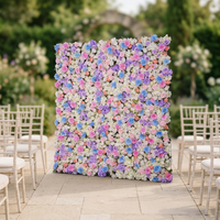 Blaue Blumen 5D Stoff-Blumenwand Hintergrund Künstliche Seidenblumen Kulisse Rein Handgefertigt Modern für Hochzeit Party Event