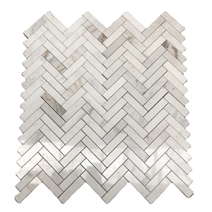Mosaico de Mármol Blanco Cristalino con Diseño Moderno en Espiga de 10 mm para Paredes Interiores - Product Image 1