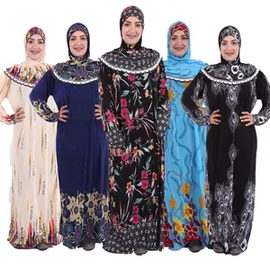 Abbigliamento arabo all'ingrosso preghiera islamica con cappuccio stampato abito taglie forti da donna