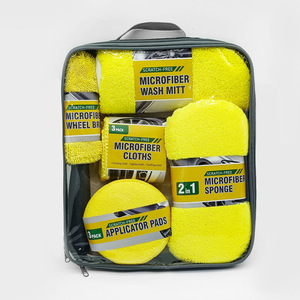 Microfiber Car Cleaning Kit 9 Piece Yellow <b>Scratch</b> Free Wash Mitt Cloths Sponge Applicator <b>Pads</b> Wheel Brush - Product Image 1