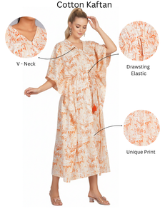 Caftán Holgado de Lujo para Mujer, Estampado Floral, 100% Algodón, Largo, Cuello en V, con Cordón Ajustable, para Invierno, Otoño y Verano - Product Image 1