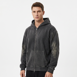 Men's Washed 100% Cotton Hoodie Zipper Front Regular Fit Casual Solid Color French Terry Sweatshirt Autumn Wear - Product Image 3