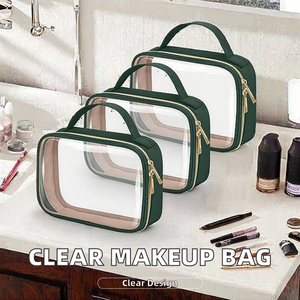 Luxury Clear PVC Cosmetic <b>Bag</b> with Leather Handle|<b>Transparent</b> <b>Makeup</b> Organizer Pouch with Double Zipper|Premium Travel <b>Bag</b> - Product Image 4