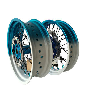 Jeu de roues 17 pouces pour GAS GAS EC <span class=keywords><strong>2022</strong></span> Jantes bicolores bleues et blanches Supermoto Motard Spoke Wheels - Product Image 3