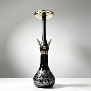 Black Glass <b>Hookah</b> with Gold Tone Metal Finish Double Hose Water <b>Pipe</b> for Lounge Bar Display - Product Image 2