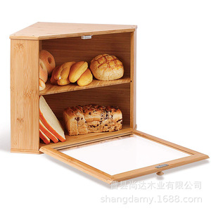 Boîte à pain en bambou double couche, couleur bois naturel, support de rangement alimentaire pour la cuisine, pour articles de boulangerie - Product Image 2