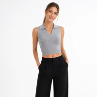Haut en tricot personnalisé avec logo pour femme, sans manches, col en V, couleur unie, décontracté, mode été-printemps, en acétate doux, usine OEM & ODM