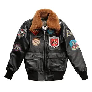 미국 G1 폭격기 100% 정품 암소 가죽 파일럿 정장 오토바이 재킷 여성의 분리 가능한 양털 칼라 Coffskin 가죽 코트