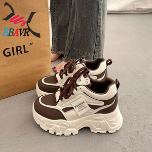 2025 Summer New Style Daily Slimming Platform Lace-Up Sneakers Breathable Korean Style Height Increasing <b>Rubber</b>/<b>Plastic</b> Shoes - Product Image 3