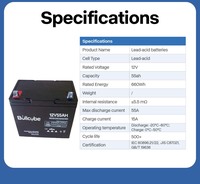 Bullcube prix usine batterie plomb-acide 12v 55ah batteries pour l'énergie domestique 12.8v 55ah batteries plomb-acide