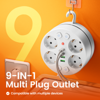 Multiprise avec cordon rotatif, protection contre les surtensions et les surcharges, 9 prises EU, 4 AC, 2 USB, 2 Type C, OEM/ODM