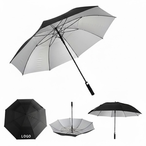 Large <b>Windproof</b> UPF50 Double Canopy Straight Golf <b>Umbrella</b> 8-Rib Heavy Duty 110-150cm Open Diameter Manual Opening Pongee - Product Image 3