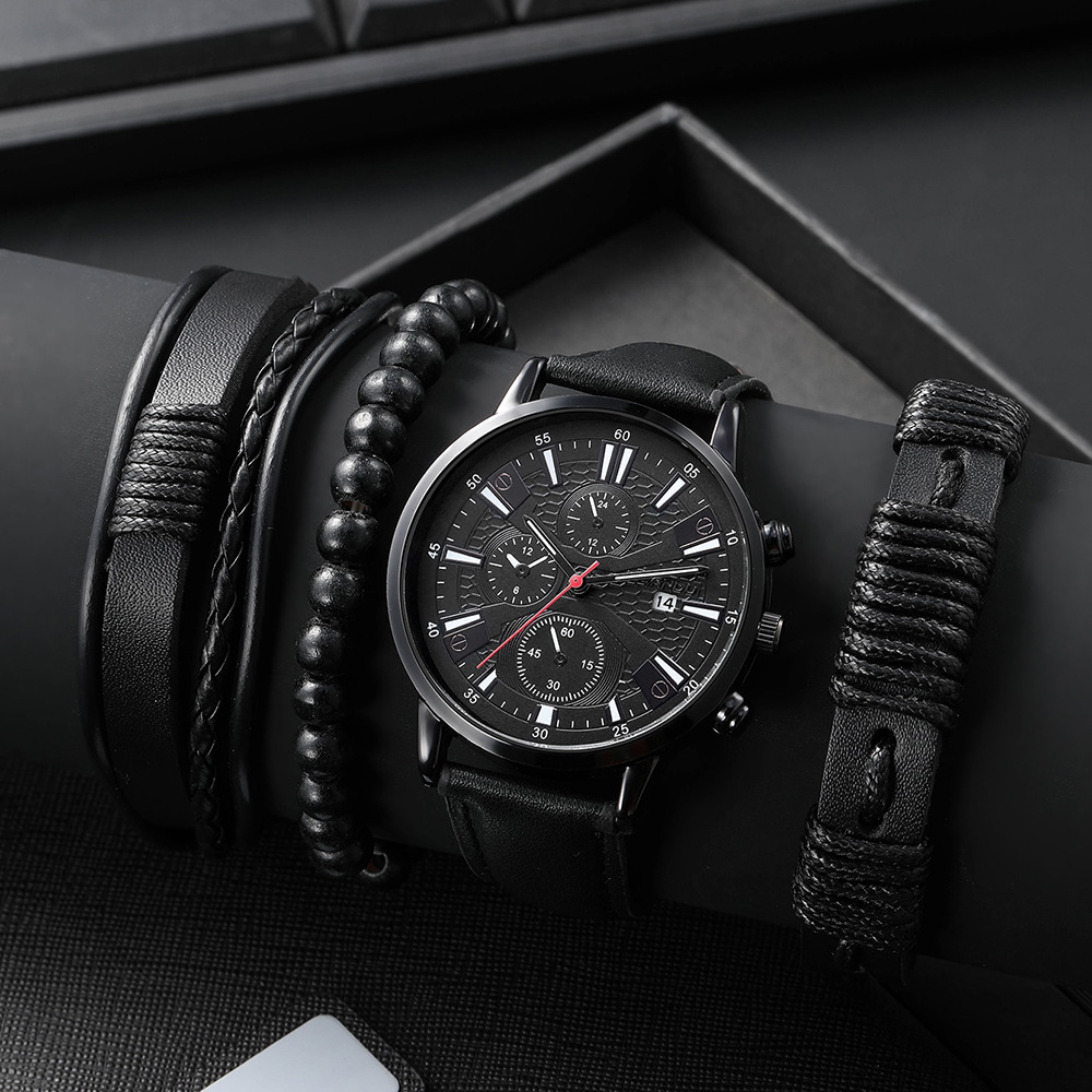 LIANDU Men's Watch with 3 Pcs Bracelets Set - Fashion & Luxury