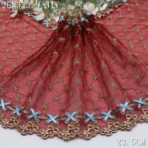 Doux Noir Rouge Tulle Broderie Dentelle Garniture 23cm Petite Fleur Brodé Dentelle Tissu avec Ruban de Soie pour Femmes Fishbone Corset - Product Image 6