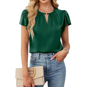 Blusa de Satén para Mujer, Manga Corta, Cuello Redondo, Estilo Casual de Negocios, Camisa de Trabajo, Verde, Talla XL - Product Image 1