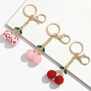 Cute Fruit Shape Key Ring Rhinestone Cherry Charm Keychain Bag Pendant Ornaments For Women Men Souvenir Birthday Gift