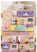 Tableau d'activités en bois rose en gros pour enfants : Horloge à lacets, engrenages, labyrinthe coulissant – Jouet de motricité fine et de développement des compétences pour tout-petits