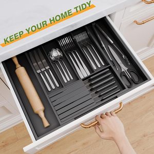 Nhà Bếp Mở Rộng Tre Đồ Dùng Tổ Chức Dao Kéo Khay Bạc Ngăn Kéo Tổ Chức Dao Kéo Tổ Chức Với Dao Khối - Product Image 2