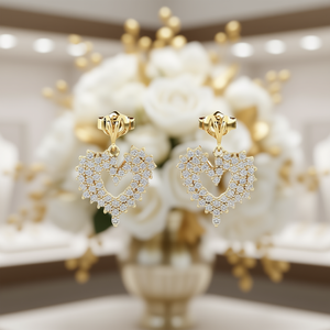 Boucles d'oreilles Luxe en or massif 18 carats avec diamants en forme de cœur, couleur D naturelle, bijoux romantiques pour femmes, pour mariage - Product Image 2