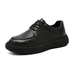 Chaussures en cuir PU pour hommes avec semelles épaisses, style décontracté, talon bas, design à lacets, rehaussées, couleur noire, mocassins - Product Image 5