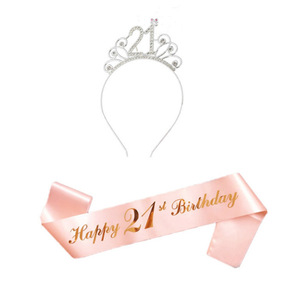 Écharpe de Fête d'Anniversaire pour Femme, Couronne et Bandeau Or Rose, Lettres Personnalisées, Accessoire de Fête, Bandoulière 18 21 30 50 ans - Product Image 4