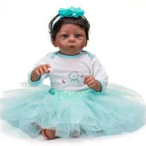 NPK 55CM Soft Body Girl Doll reborn Baby Harlow Lifelike Realistic Soft Touch Hand-Made Doll African American Dark Skin Doll