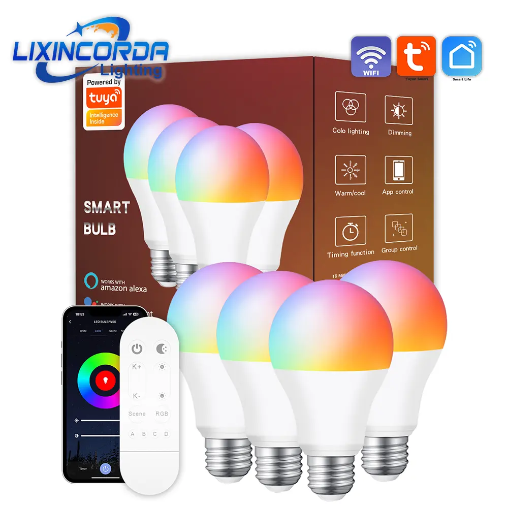 WiFi Smart Light Bulb 12W 15W RGB+White+Warm White E27 LED Bulb Dimmable Alexa Compatible Tuya Smart Life APP Google Assistant
