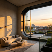 Fenêtre fixe extra-large irrégulière à cadre dissimulé en aluminium pour villa avec vue sur le lac, étanche et sur mesure