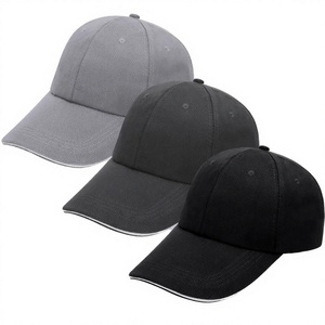 Casquette de baseball décontractée non structurée en polyester respirant et imperméable, gris et noir, style Dad Hat, avec visière incurvée réglable, vente en gros - Product Image 2