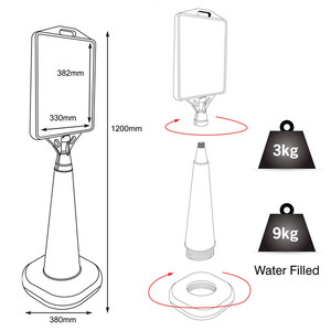 Área de señalización que mide 13 "W por 15" H Soporte de póster de cono de base de agua para exteriores - Product Image 4