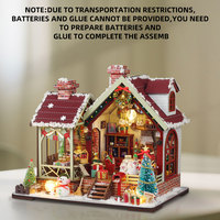 Kit de construction de mini-maison de Noël avec lumière LED, modèle 3D en bois à faire soi-même, kit de construction de maison miniature pour décoration de fêtes