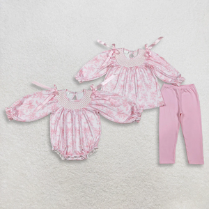 Ensembles de vêtements pour bébés filles, manches longues, broderie florale, nœuds roses - Product Image 1