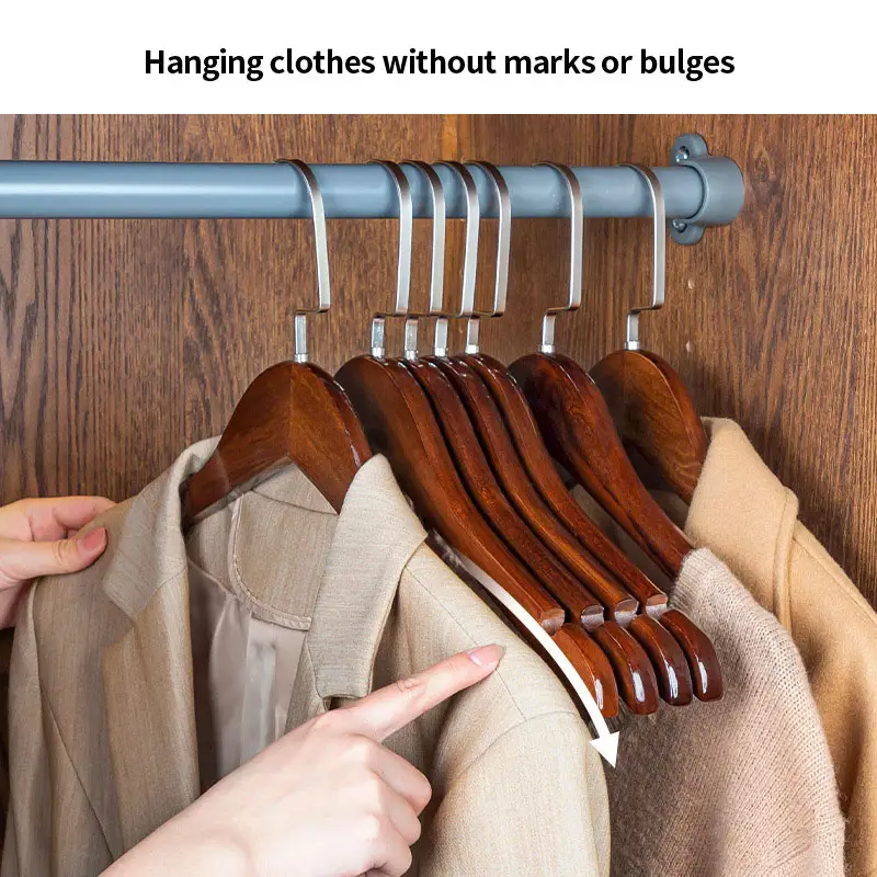 Solid wooden suit hanger Non-slip Bar Chrome Hook - Sturdy and Durable Coat Jacket Dress Clothes Hangers