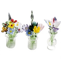 Petits ornements artisanaux en verre sculpté, art populaire, bouquet simulé pour vase, décoration de bureau