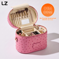 Sac de toilette en cuir d'autruche imperméable personnalisé LZ, trousse de maquillage de voyage, organiseur de vanité, boîte à bijoux pour femmes