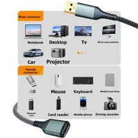 Kabel Ekstensi USB 3.0 Berjalin Nilon Male-to-Female Transfer Data Kecepatan Tinggi Pengisian Cepat Kompatibel Komputer Hard Drive