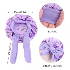 New Style Children's Unisex Satin Bonnet with Adjustable <b>Tie</b> Cartoon Print Sleep Cap for Outdoor & Beach Use - Product Image 4