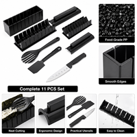 Ensemble de 11 pièces pour faire des sushis, kit de moules en PP de qualité alimentaire avec spatule et couteau pour faire des sushis facilement à la maison