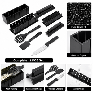 Ensemble de 11 pièces pour faire des sushis, kit de moules en PP de qualité alimentaire avec spatule et couteau pour faire des sushis facilement à la maison - Product Image 2