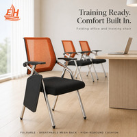 Chaise de formation pliable avec tableau d'écriture intégré, structure métallique, design nordique pour usage bureautique