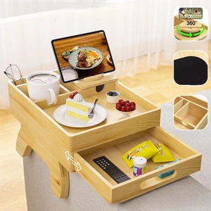 Solid Wood Sofa Tray With Drawer Storage For Snacks And <b>Drinks</b> Armrest Table - Product Image 4