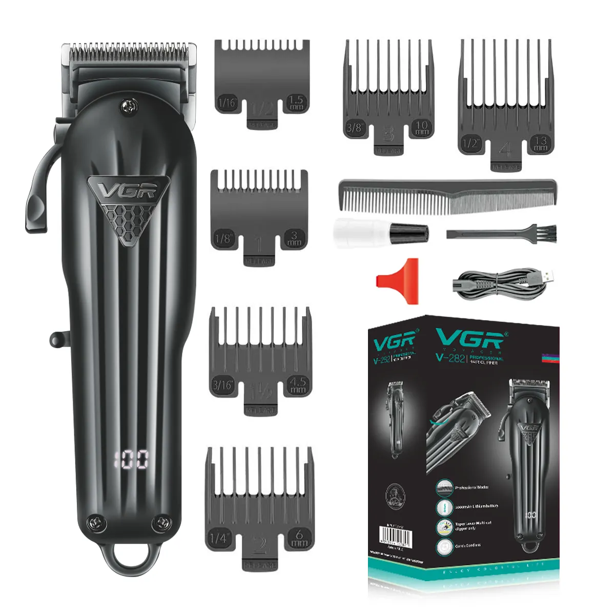 VGR V-282 Adjustable Hair Cutting Machine Cordless Trimmer Men Professional Rechargeable Barber Electric Hair Clipper