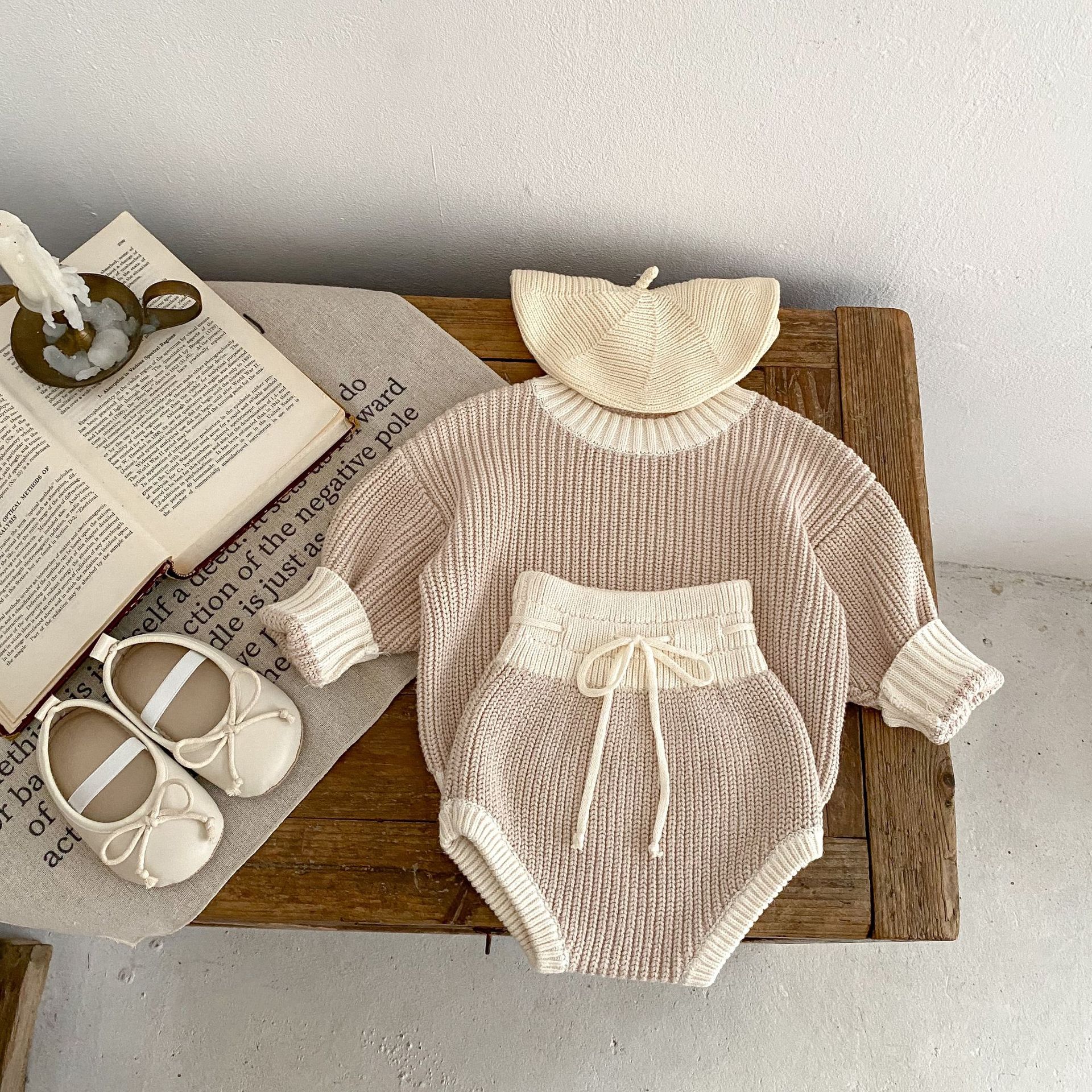 2023 Neues Design Strickwaren Mädchen kleidung Baby Boy Unisex Set Kinder Solid Sweater Anzug Bloomers Baby kleidung Kleidung