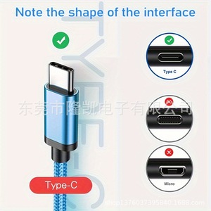 Braided <b>Usb</b> Type C Data <b>Cable</b> 1m Fast <b>Charging</b> For Mobile Phones Coral Blue Nylon Jacket Aluminum Alloy - Product Image 3