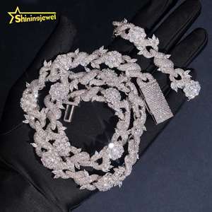 Catena Cubana di Lusso con Moissanite a Fiore da 15mm, Gioielli Hip Hop in Argento Sterling 925, Catena Infinity con Moissanite Incastonata - Product Image 3