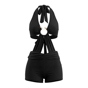 Viviblook J26RP189 Women Summer Romper Snake <b>Ring</b> Decoration Sexy Sleeveless Halter Strap Backless Casual Romper - Product Image 6
