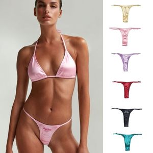 Slip bikini da <span class=keywords><strong>donna</strong></span> in raso morbido, sexy ed elegante, modello triangolare personalizzato, in tessuto lucido, confortevole, per costumi da bagno estivi - Product Image 1