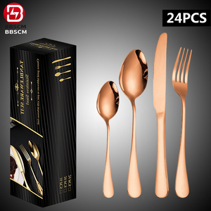 24 Pcs Luxury Stainless Steel <b>Spoon</b> <b>Fork</b> <b>Set</b> High Quality Modern Nordic Style Wedding Flatware with Mirror Polish - Product Image 2